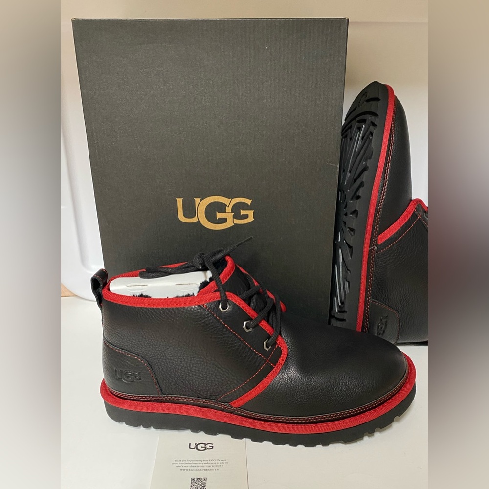 New UGG men meumel  leather  Black  Red UGGplush boots. Sz11